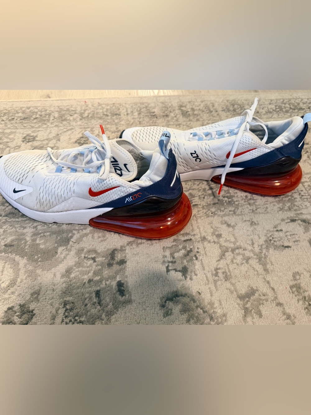 Nike Mens Air Max 270 Sneakers - White/Navy/Red - Picture 6 of 9